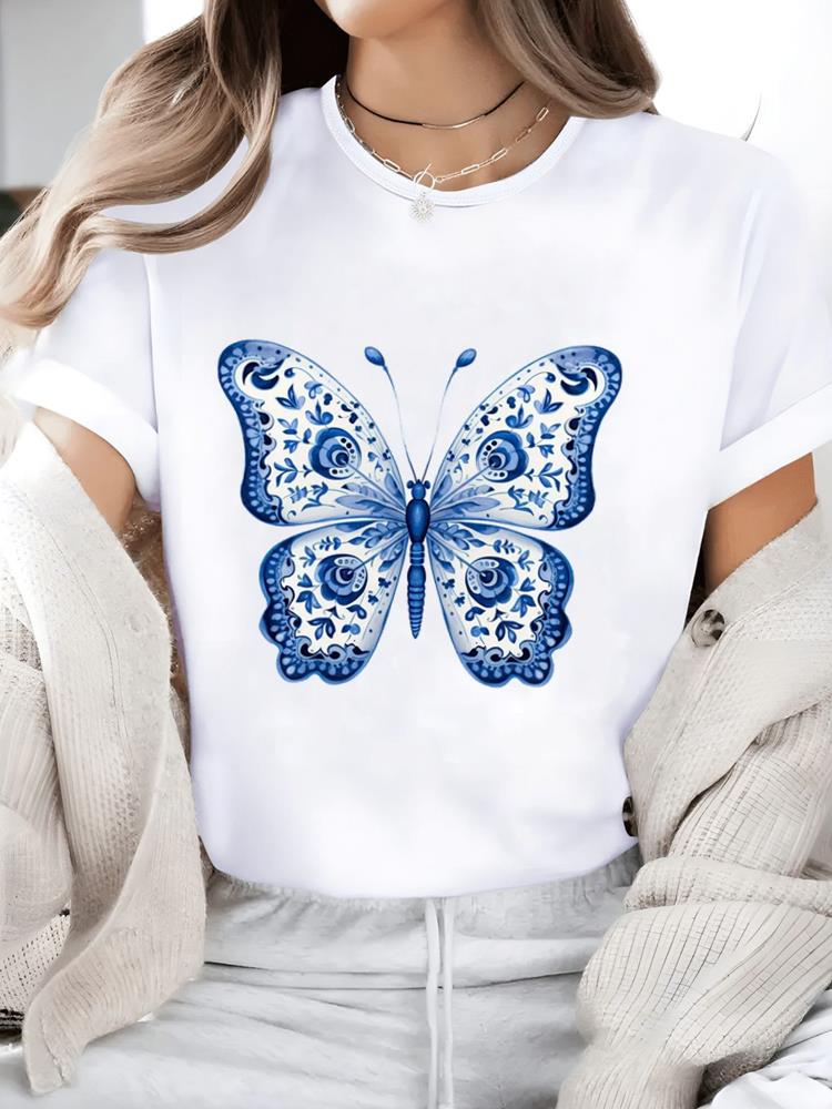 (Asian Size) watercolor flower trend Casual Women's Top T T-shirts Fashion O-neck Female Clothing Print Short Sleeve Graphic Tee