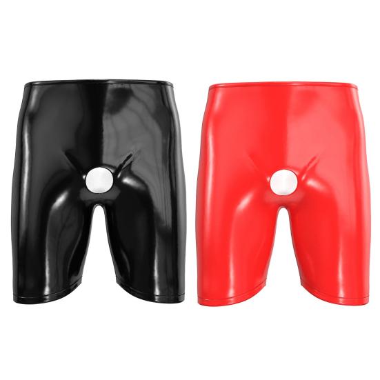 Yousheng Men's Faux Leather Short Pants Sexy Open Crotch Shiny Boxer Shorts Glossy Stretchy Hot Pants for Parties And Date Nights