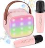 Kids Wireless Karaoke Microphone, with 2 Microphones, Gift for Girl 4-12 Years Old Birthday Girl Toy, Pink