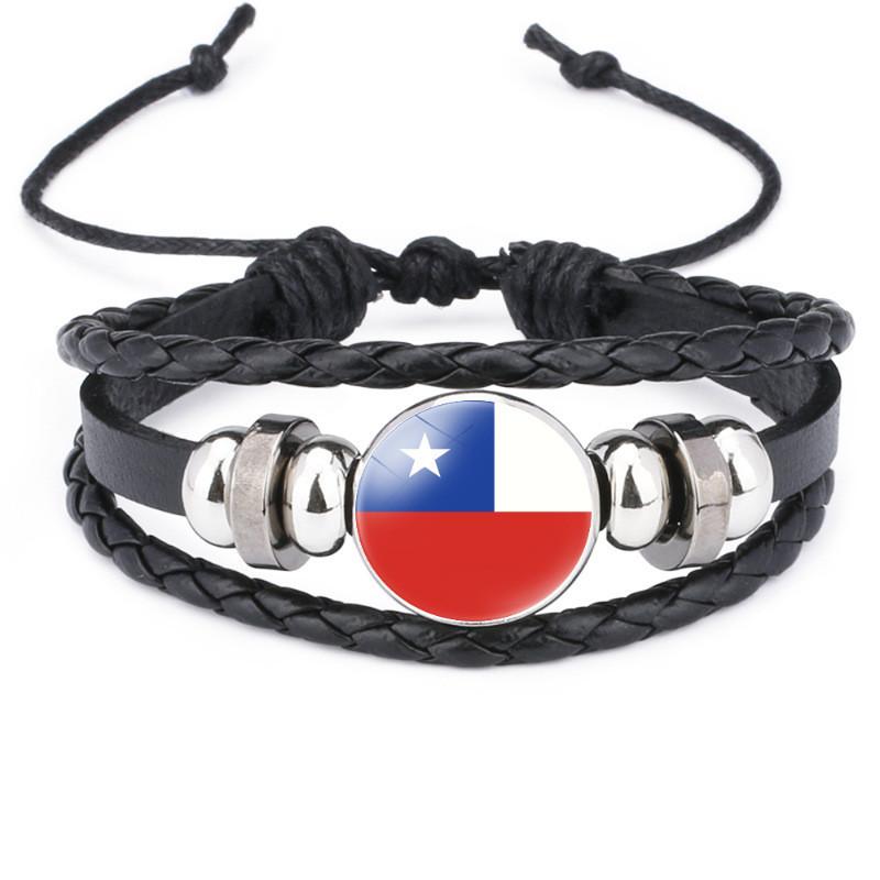 Unique South American Flag Time Gem Black Leather Multilayer Braided Bracelet