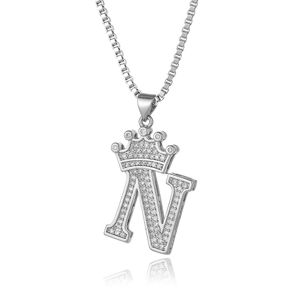 

Ретро Ожерелье с подвеской в виде короны, циркона и буквы - Цепочка из нержавеющей стали с 26 английскими буквами для женщин