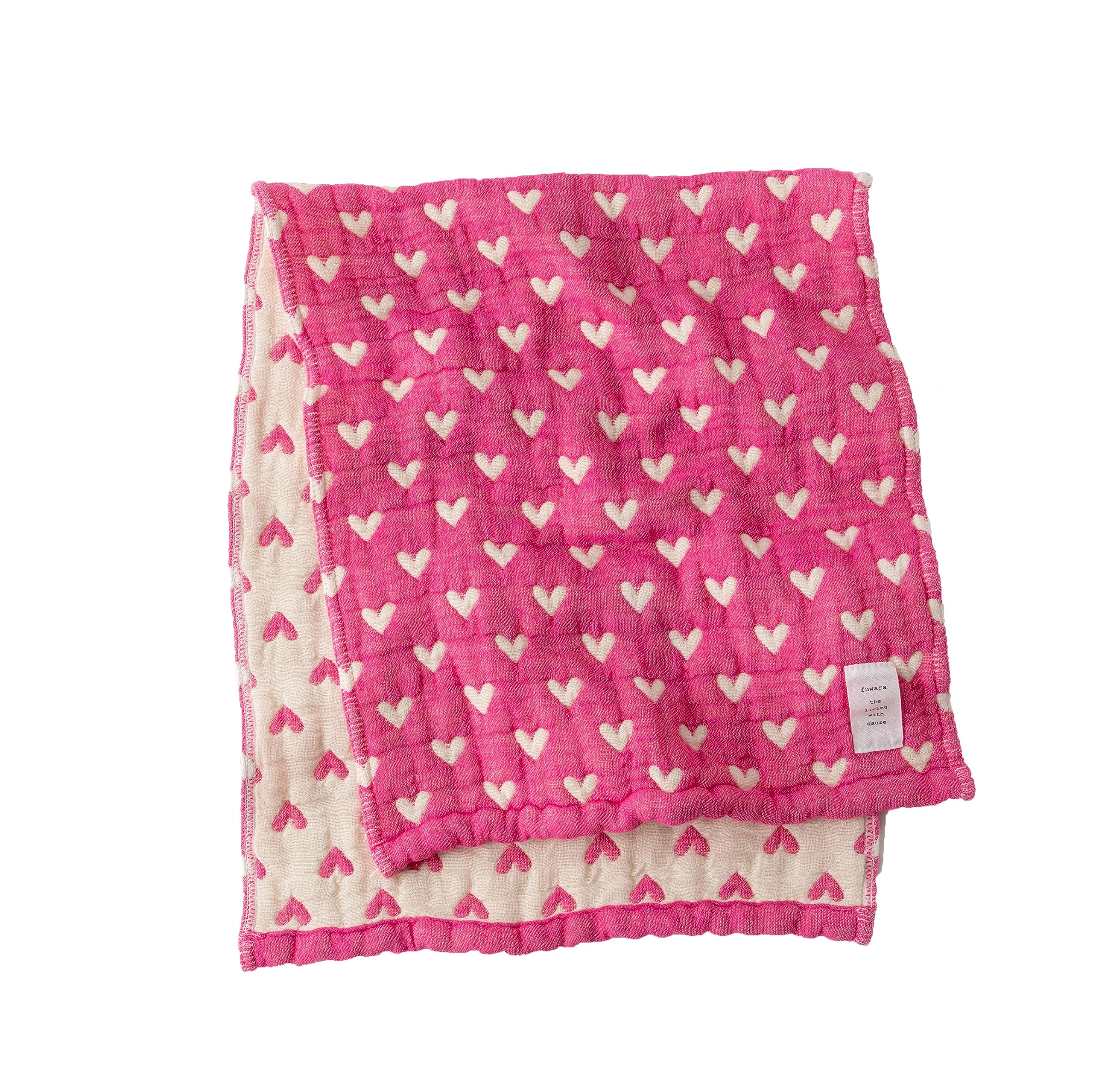 

fuwara gauze face approximately 30 x 75 cm 6-ply towel, (heart/rose pink)
