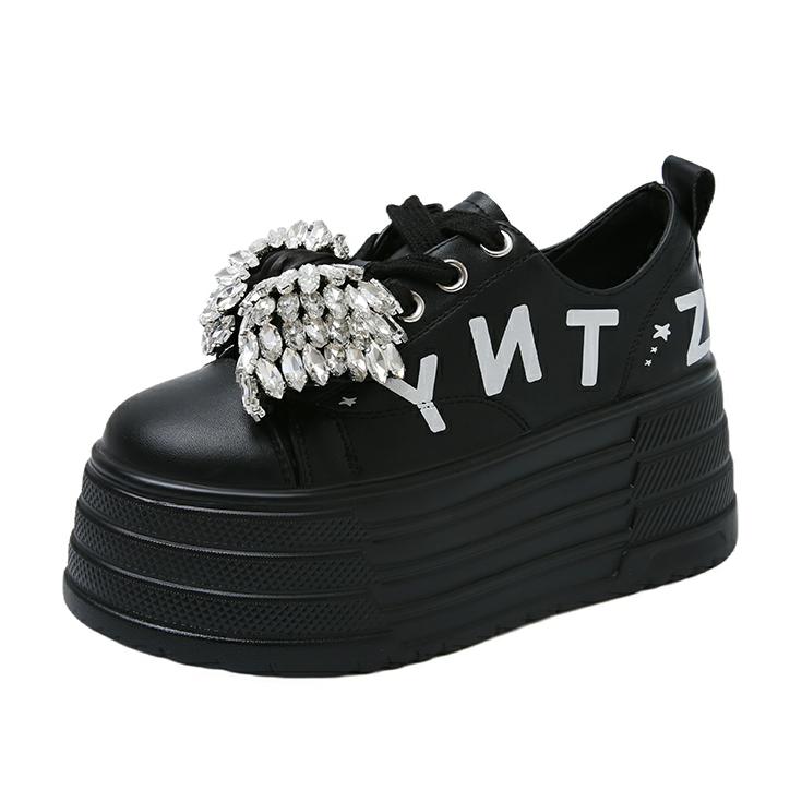 Fashion 8CM Ankle Boots Spring Women Fashion Bling Butterfly-knot Chunky Sneaker Vulcanize Autumn Motorcycle Platform Wedge Flats Shoes