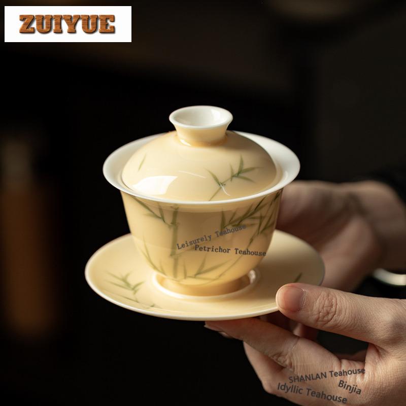 150ml Hand-painted Bamboo Gaiwan Boutique Tea Tureen Tea Bowl With Lid Kit Tea Brewing Cover Bowl Chinese Tea Set Collection
