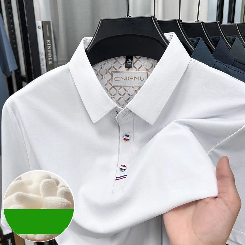 Man Short-Sleeved Polo Shirt Lapel Button Dog Embroidery Spring Casual Elegance T-Shirt Simple Business MensClothing