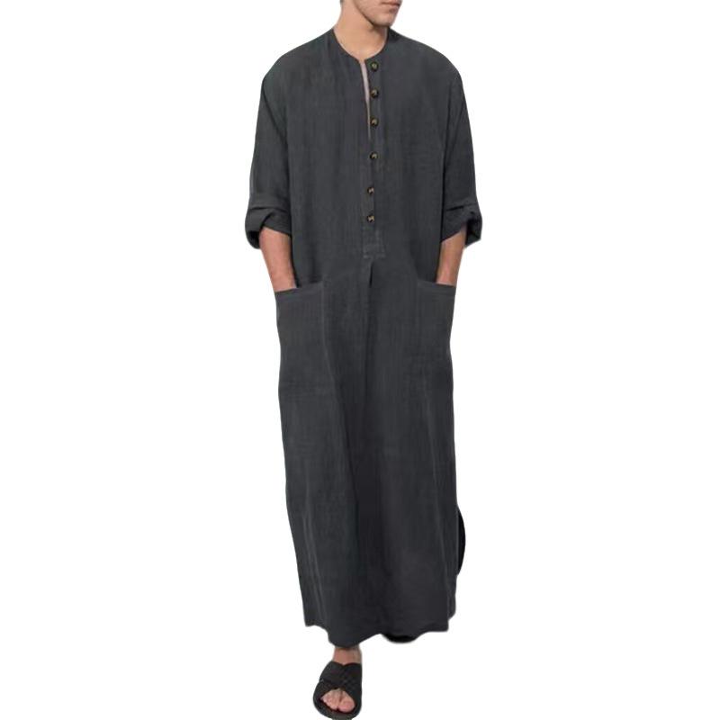 Men S Vintage Loose Long Sleeve Solid Color Casual Robe
