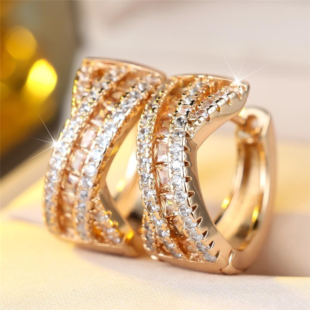 Elegant Female Small Square White Zircon Stone Hoop Earrings Trendy Fashion Gold Color Wedding Jewelry For Women