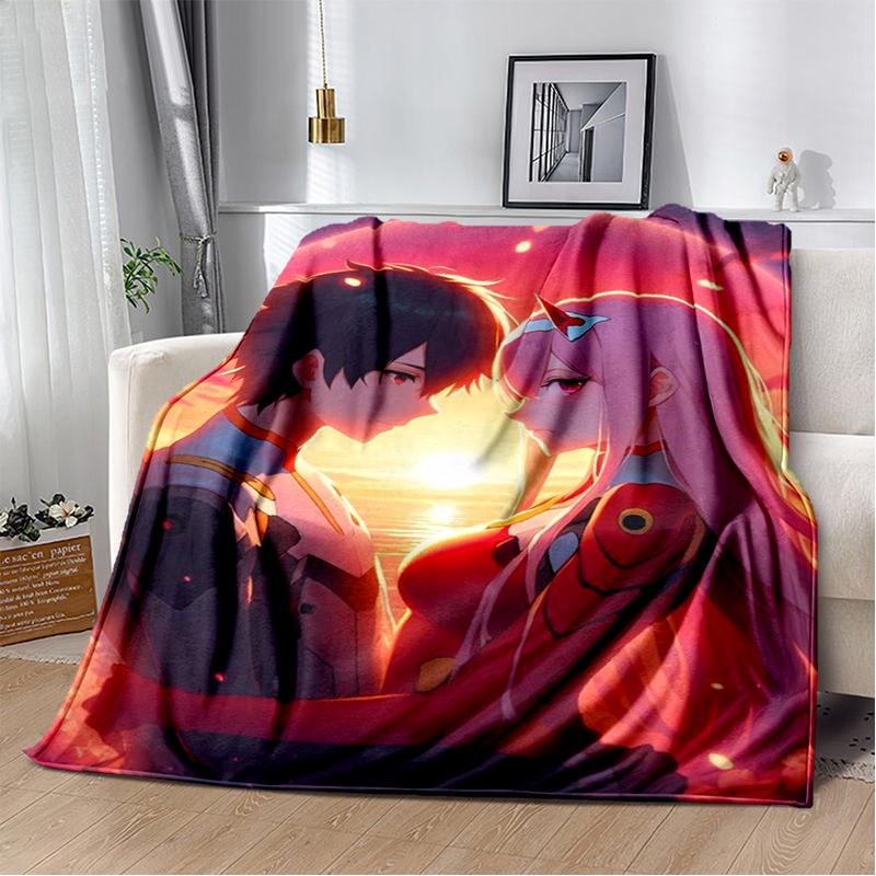 Zero Two 29 Style Cartoon 002 Hiro Sexy Girl DARLING In The FRANXX Flannel Blanket,Soft Throw Blanket for Home Bedroom Bed Sofa
