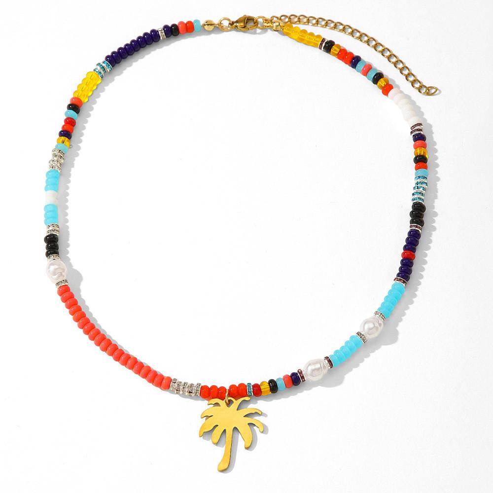 Coconut Tree Geometric Beaded Necklace For Women Summer Travel Accessory