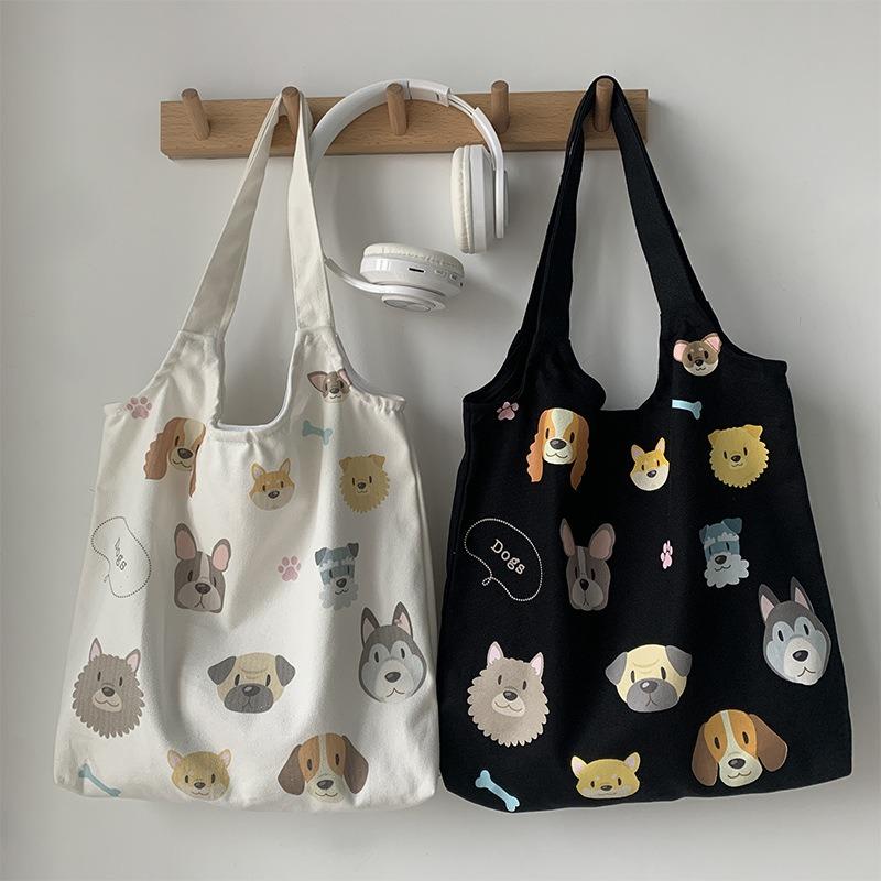 Dog Illustration Canvas Bag Shoulder Vintage