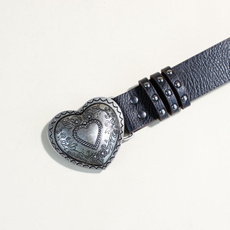 Gothic Waist Belt for Cowgirl Carved Silver Buckle Retro Silver Buckle Waist Chain Stylish Belt Fashion Accessories