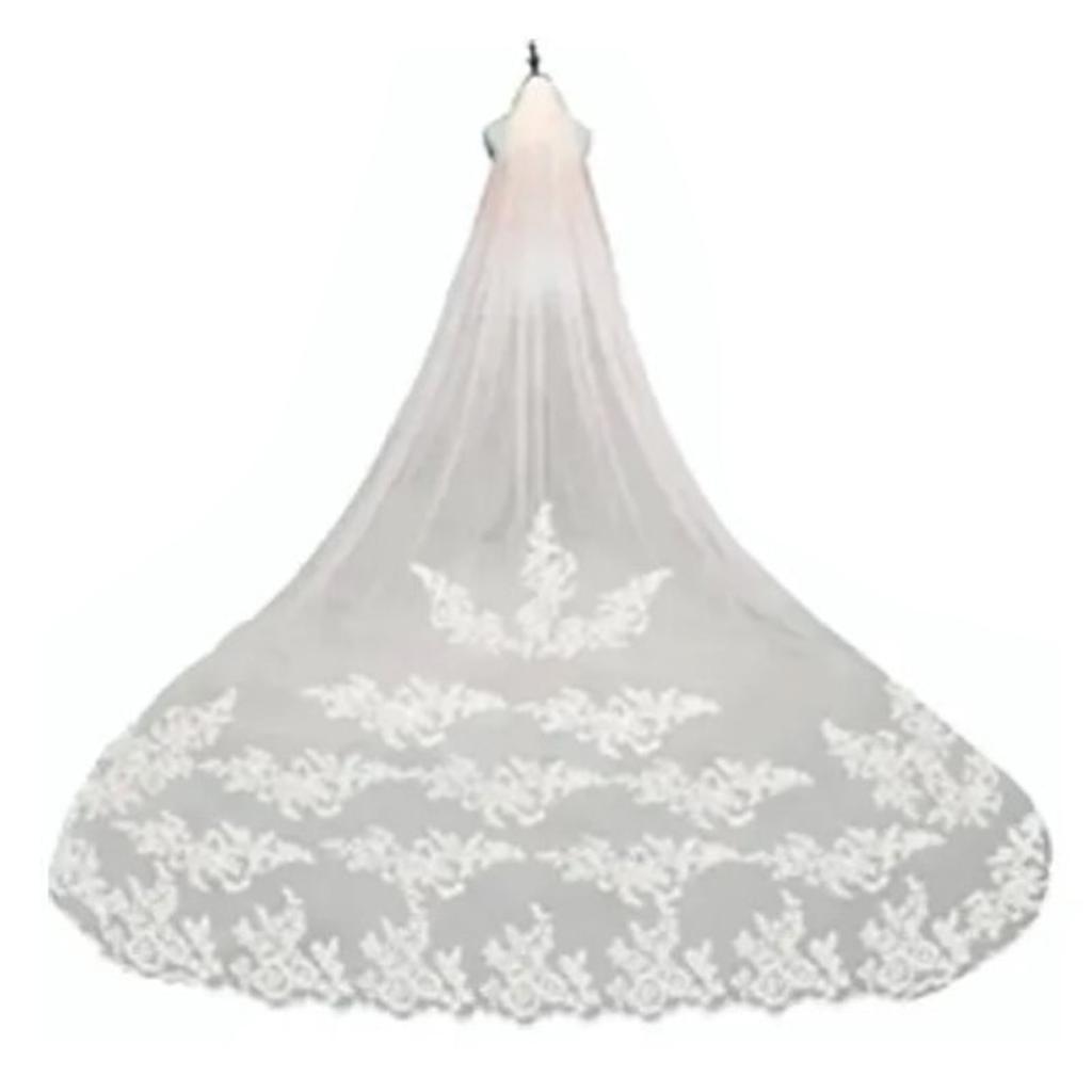 3 Meter Bridal Veil Lace Applique Metal Comb Fixing Ultra Long Bridal Drop Veil for Wedding Ivory