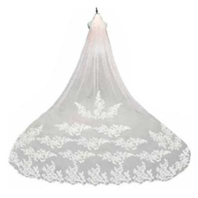 3 Meter Bridal Veil Lace Applique Metal Comb Fixing Ultra Long Bridal Drop Veil for Wedding Ivory