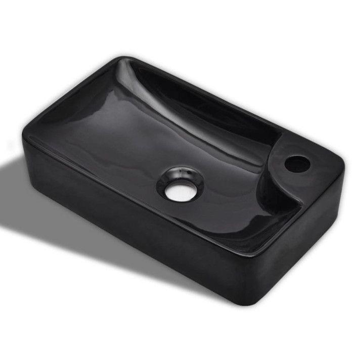 Vasque à trou pour robinet céramique Noir - VIDAXL - Rond - 40 cm - Finition haute brillance