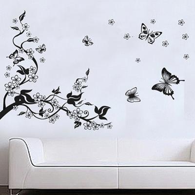 Samolepka na stěnu s květinovým motivem černého motýla, DIY, samolepka na stěnu