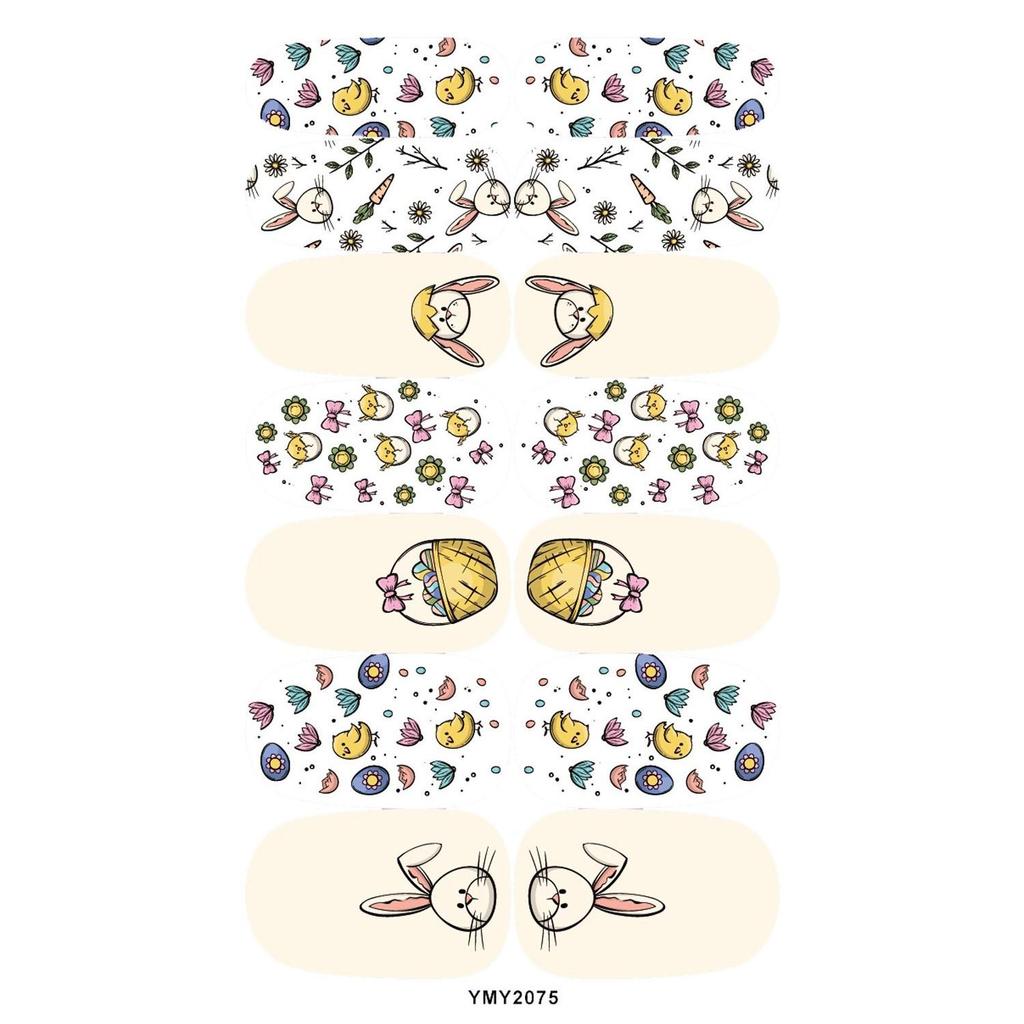 Easter Cute Rabbit Flower Nail Art Stickers - Full Cover, Waterproof, Long-lasting (YMY2073-2084)