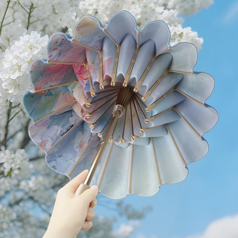 32-Rib Chinese Style Folding Umbrella Women UV Protection Rain Sun Dual Use