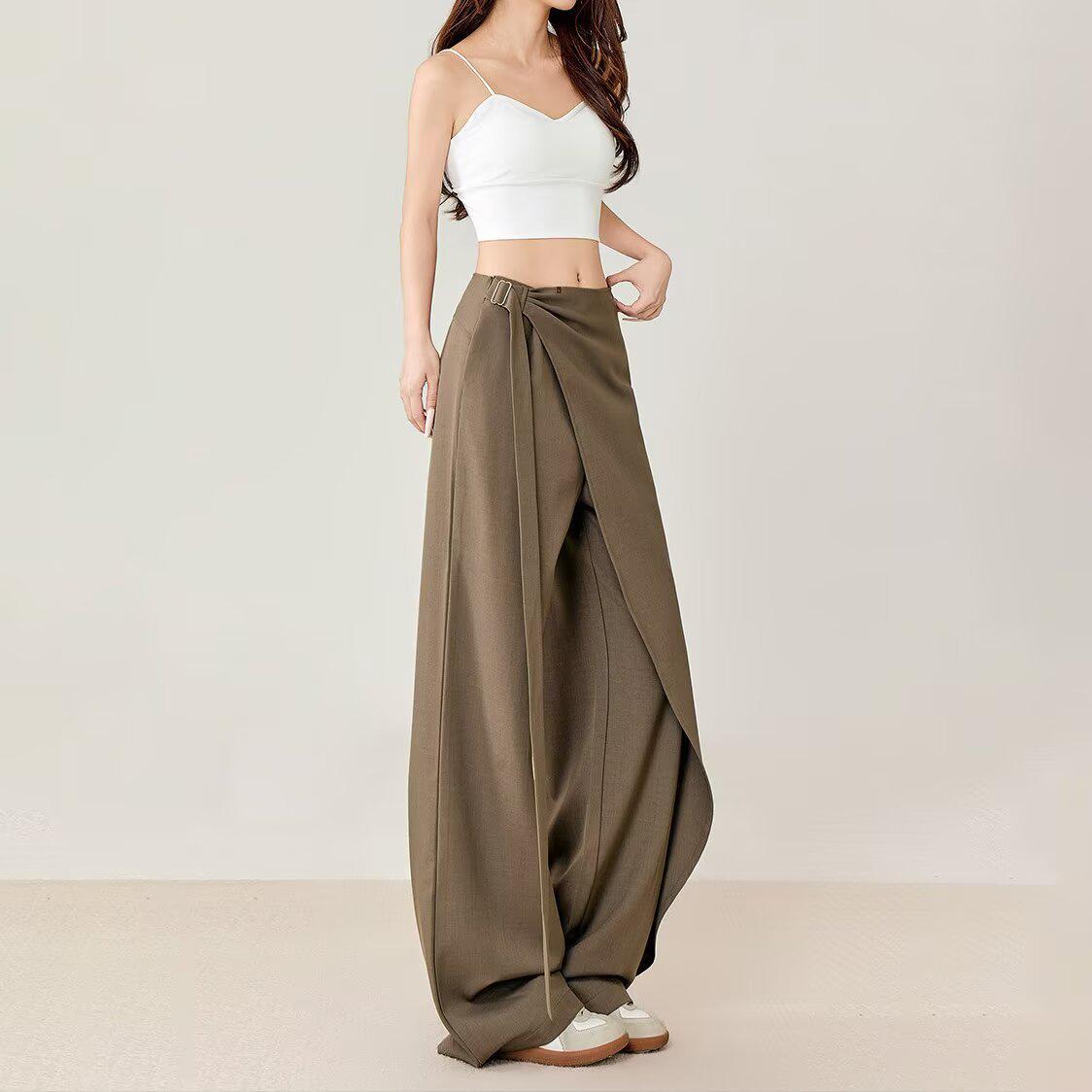 2026 Women s High-End Loose Wide-Leg Coffee Pants S