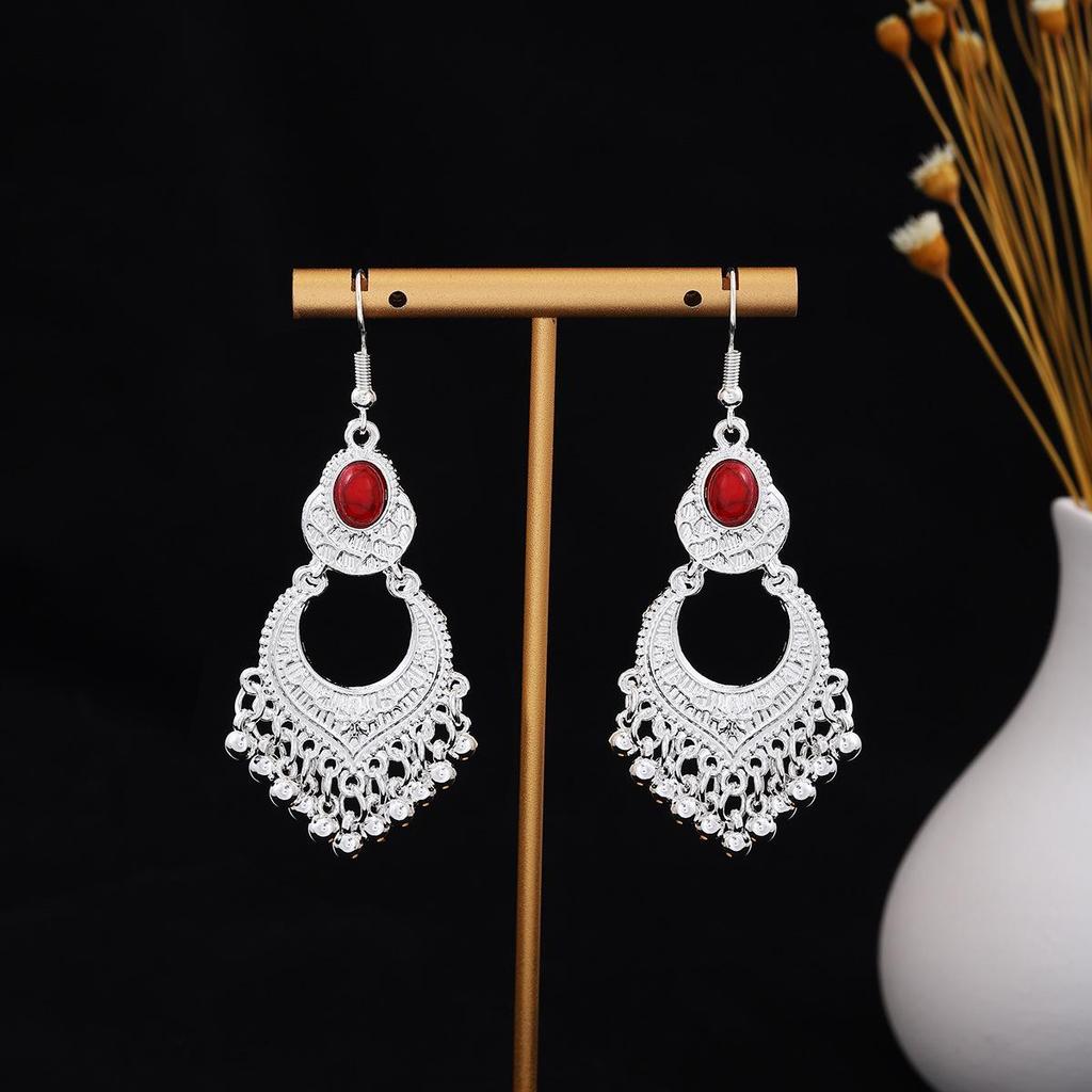 Vintage Ethnic Miao Silver Teardrop Tassel Earrings