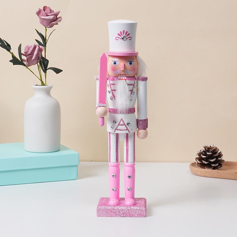 Pink Wooden Nutcracker Soldier Figurine - Christmas Decoration King