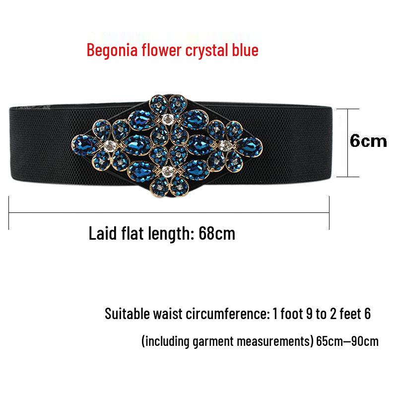 Women's Rhinestone Flower Elastic Waist Belt