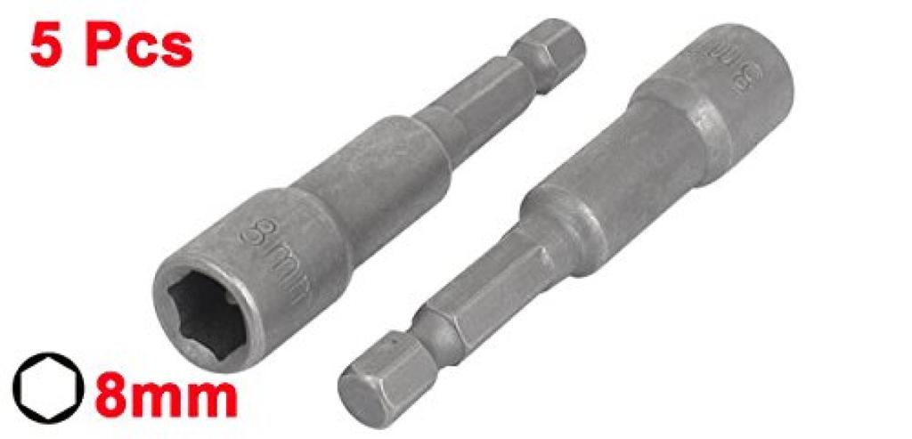 Uxcell Adapter do bitów wkrętakowych Nasadka 8mm Sześciokątny trzpień Szary 5szt. 6.5mm