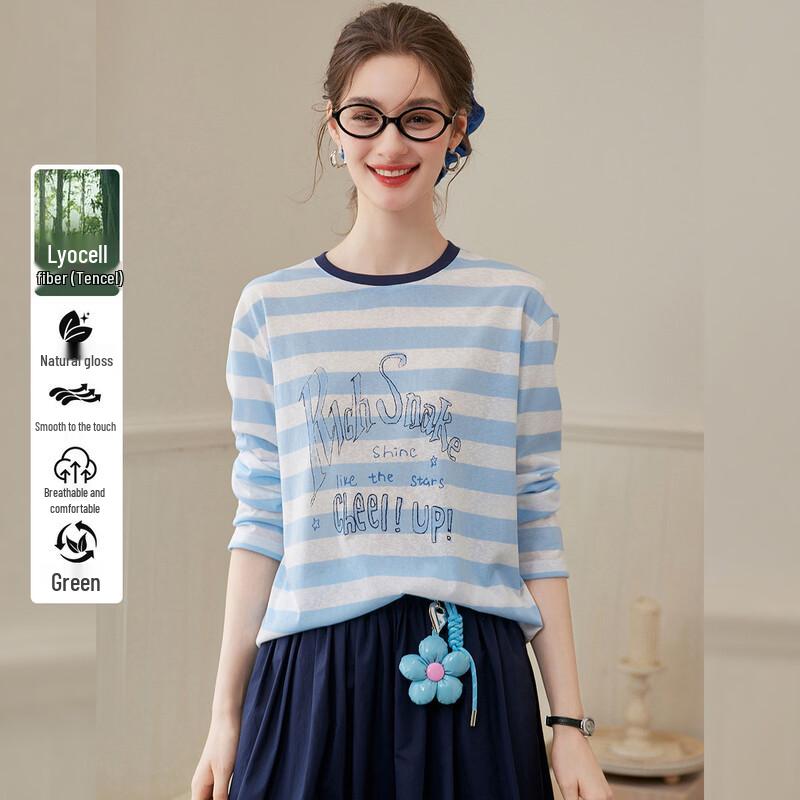 Women s Lyocell Blend Striped Long Sleeve T-Shirt L