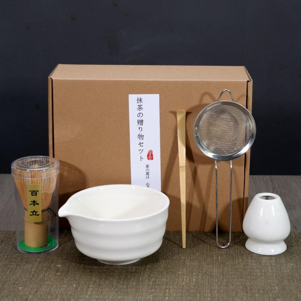 

5pcs New Bamboo Ceramic Japanese Matcha Tea Set with Spout Reusable Match Bowl Food Grade Safe Green Tea Whisk Stirring білий