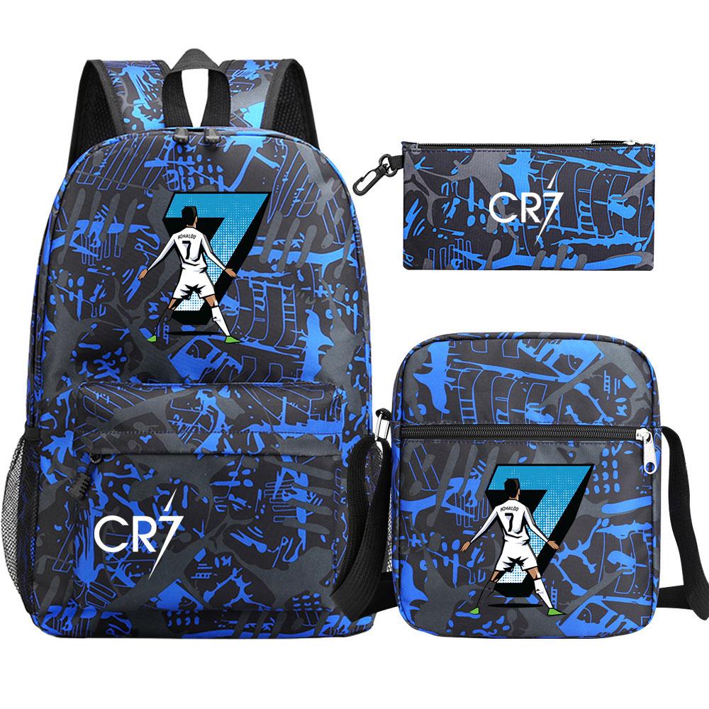 Football Star Cr7 3Pcs Boy Girl Back To School Book Bags, Student Shoulder Bag Pencil Case Backpack, Teenagers Mochila Men Women