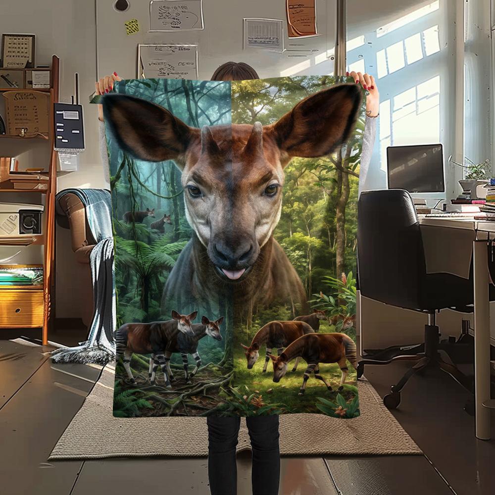 1PC The Clever Okapi  Print FlAannel Blanket, High Quality Comfortable for All Seasons, Home Decor, Warmth and Comfort