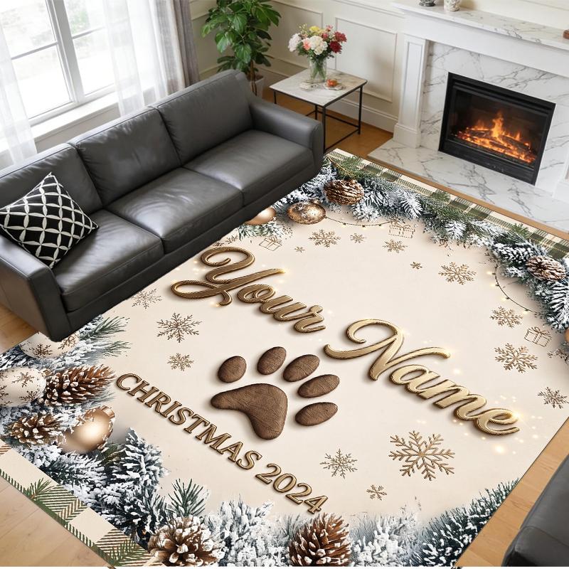Weihnachts-Benutzerdefinierter Name Gedruckter Quadratischer Teppich Weicher Rutschfester Boden Teppich Für Schlafzimmer Feiertagsgeschenk