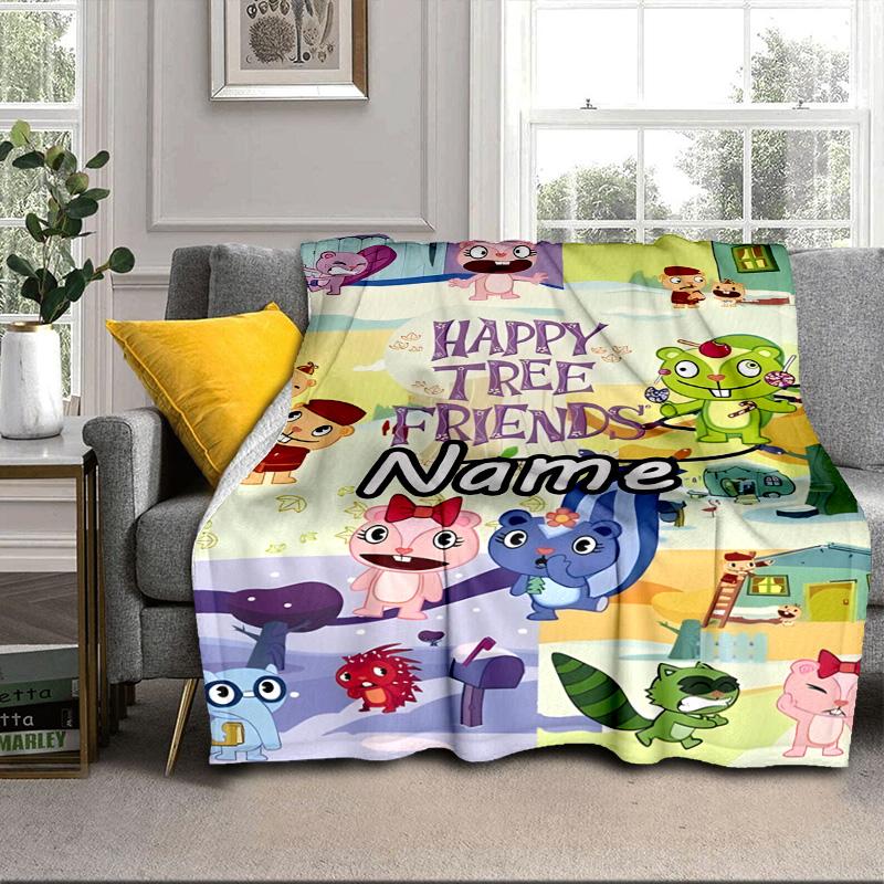 Custom Name Happy Tree Celebration Blanket Bed Sofa Blanket Flannel Blanket for Camping, Hiking, Picnic Essentials,gift for Family and Friends