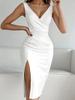 2025 Women's Elegant Slim Knit Slit Dress - White