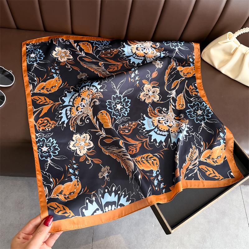 Women S Elegant Printed Simulated Silk Square Scarf For Summer Sun Protection