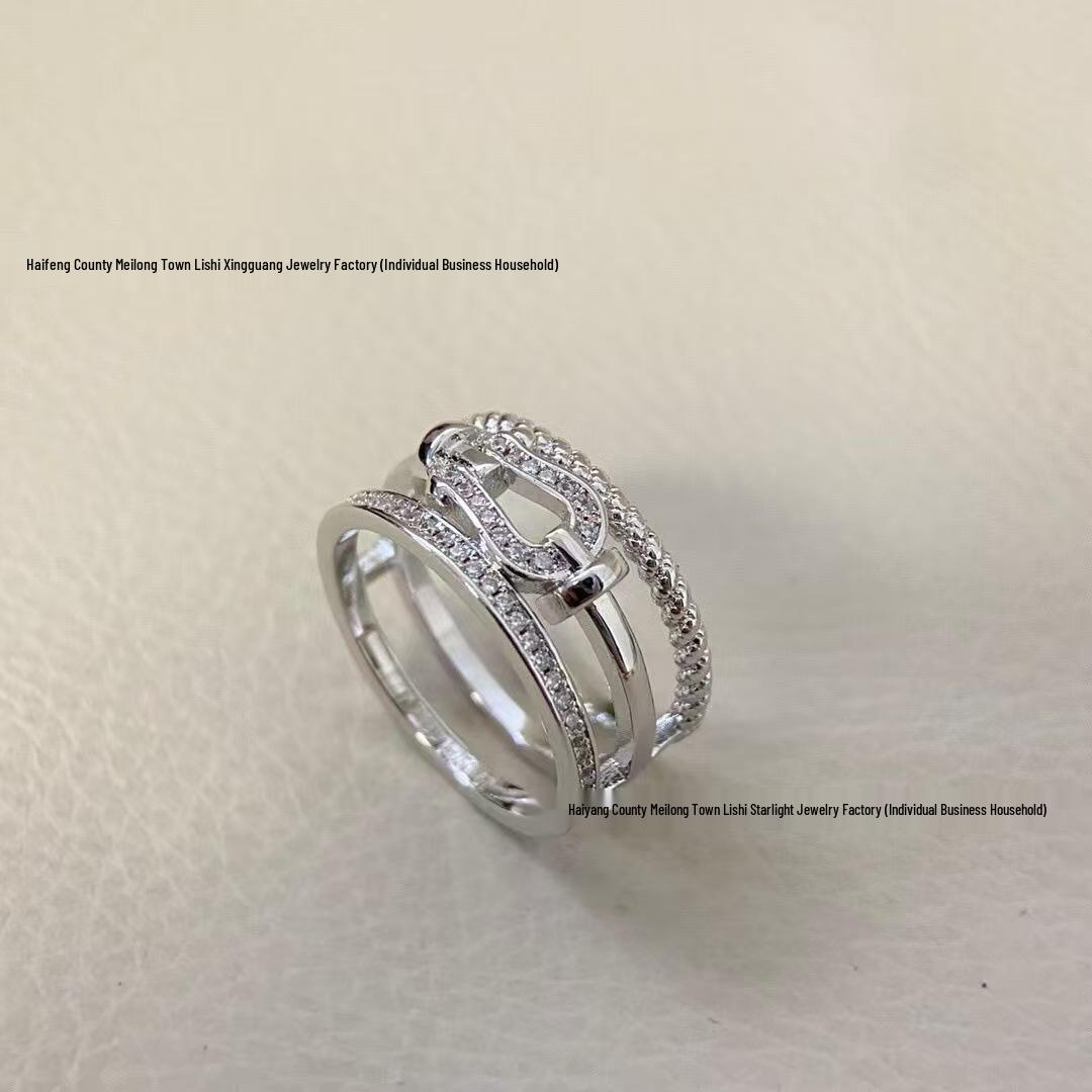 

Кольцо Fred Horseshoe Buckle с бриллиантовым трио - Премиальное универсальное кольцо для пары в стиле Xiaohongshu Size 9 платиновый