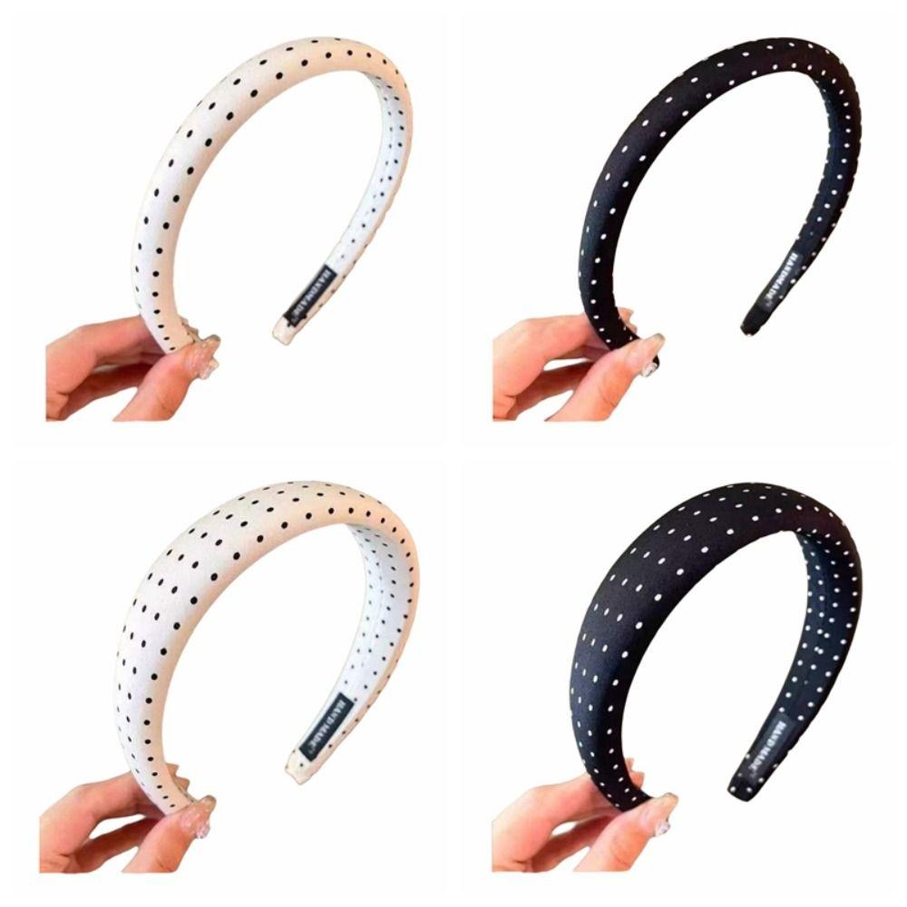 Black White Color Polka Dot Headband Non-Slip Temperament Hair Band Fashion Wide Headband  Casual