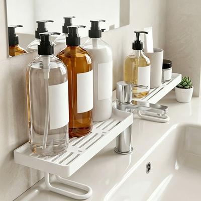 50cm Bathroom Counter Shelf No Drill Hollow Out Over The Sink Shelf Space-Saving Plastic Faucet Shelf for Kitchen & Bathroom