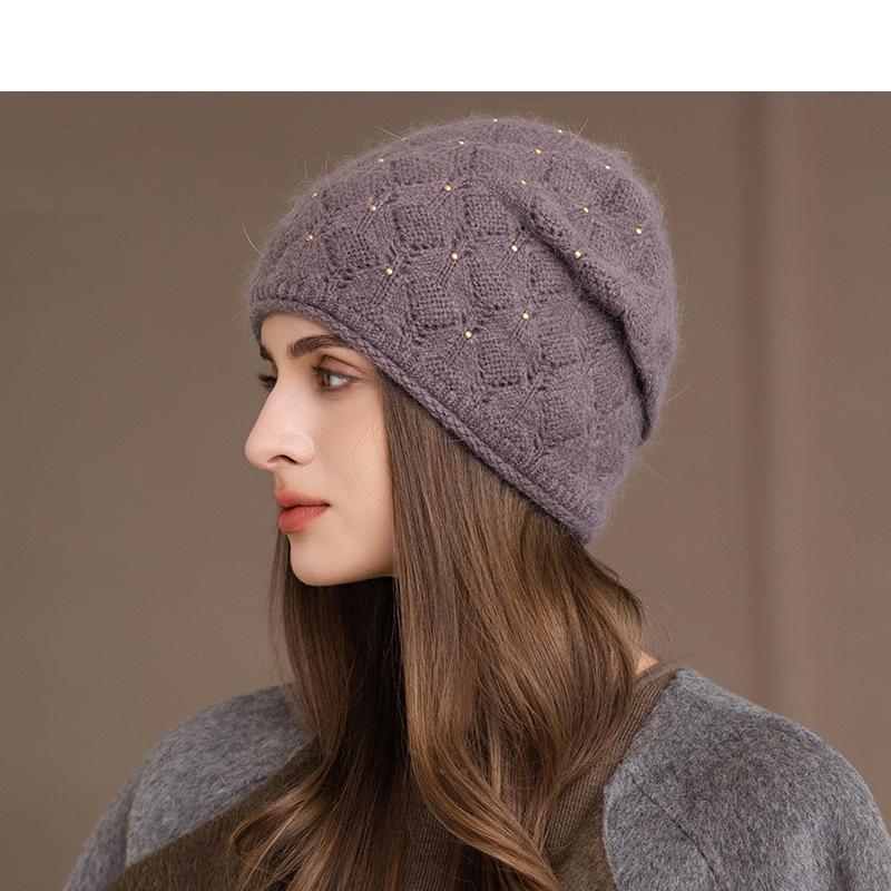 Winter Rabbit Fur Knitted Hat Women's Pullover Hat