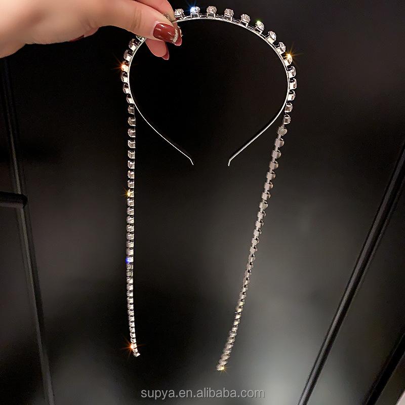 Luxury Crystal Wide Edge Hairband Women Hair Accessories Baroque Full Diamond Chain Hair Hoop Make up Rhinestone Headbands