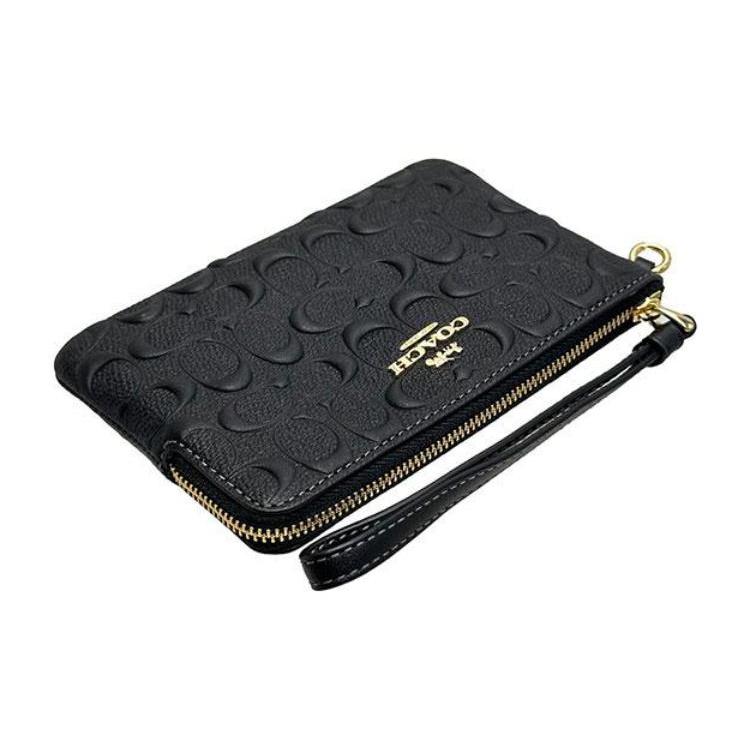 New COACH Corner Zip Calfskin Wallet Wrist Bag Clutch Women's Black CF358-IMBLK