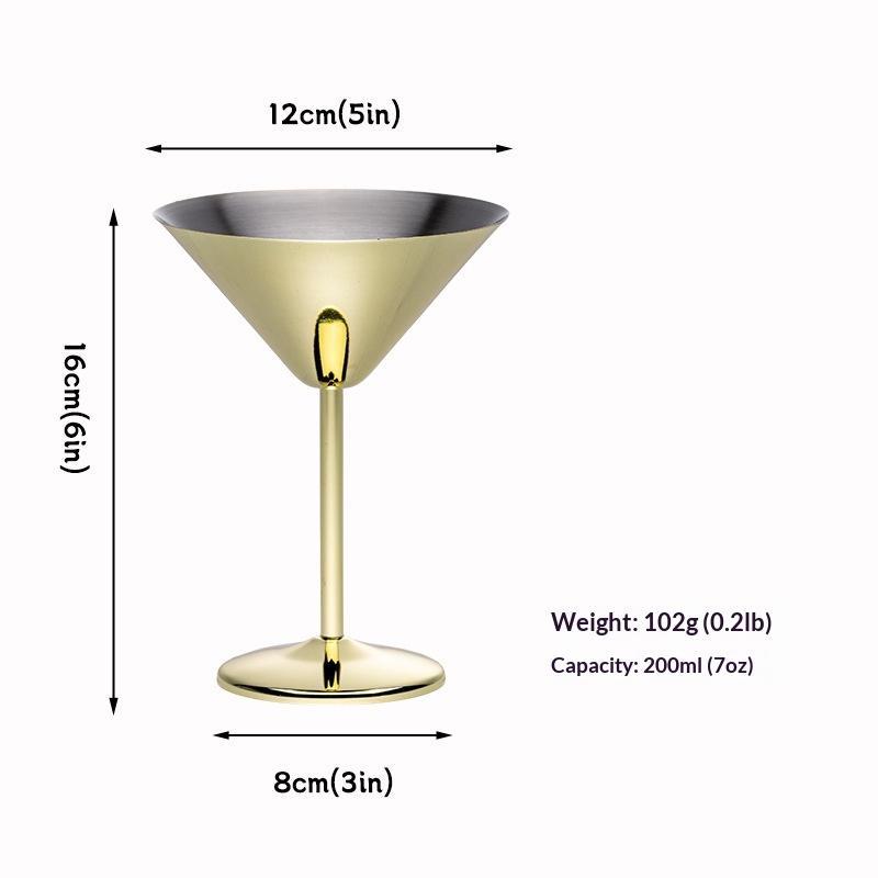 200ml Edelstahl Weinglas Cocktailkelch Rotwein Martini Kreatives Metall-Weinglas Champagnerkelch für Bar Restaurant