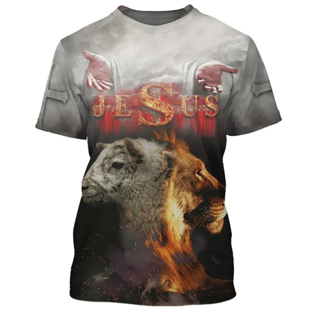 Jesus Cross T Shirts Men Women Religion Graphic 3D Printed Casual Vintage Short Sleeve Tee Shirt Summer Fashion Oversized Tops