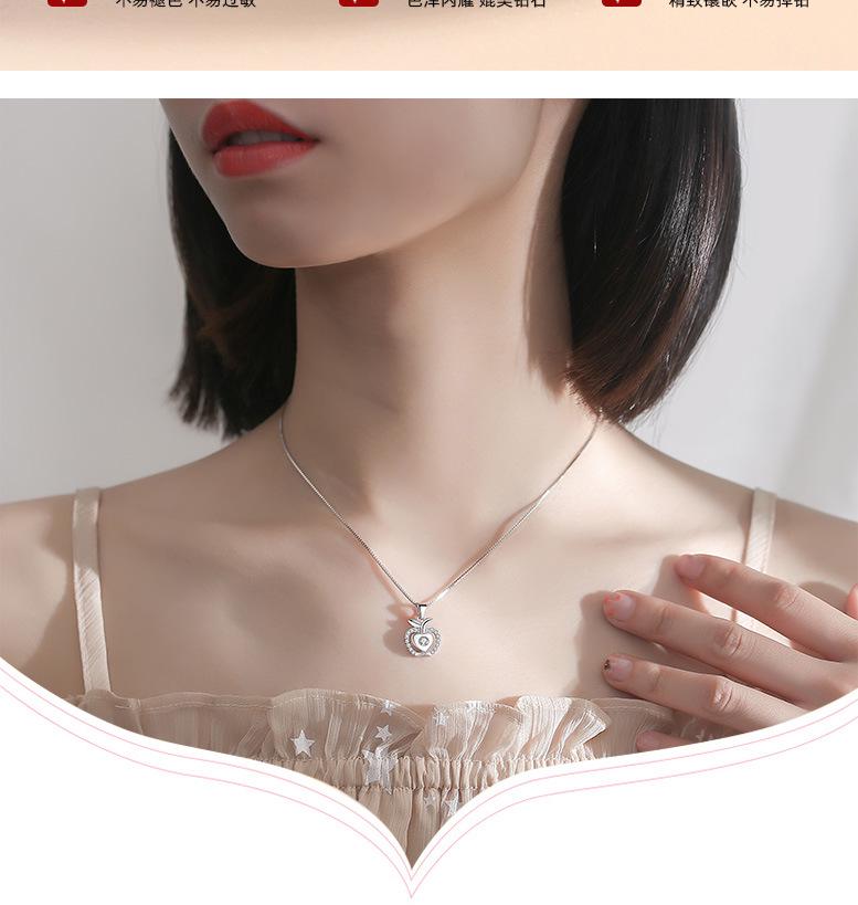 Korean Style Sterling Silver Apple Pendant with Diamonds - Fresh Fruit Christmas Jewelry