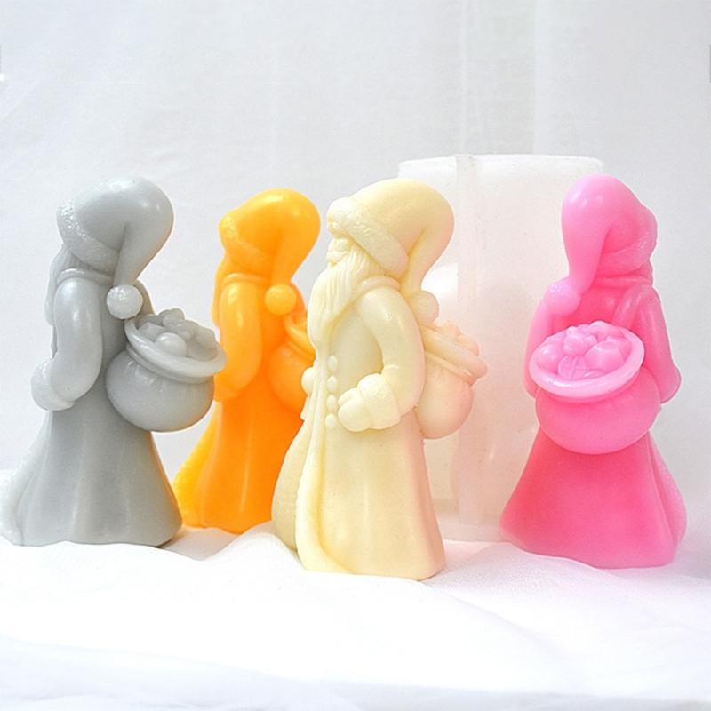 3D Santa Candle Mold Christmas Candle Silicone Mold Non-stick Easy to Mold for Making Candle Plaster Home Decorations