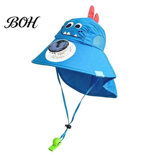 Baby Sun Hat With Fan Kids Cap with Built-in Solar Fan, Wide Brim Protection Cooling Hat, Breathable Mesh Fabric Summer Cartoon Pattern, Shawl Design