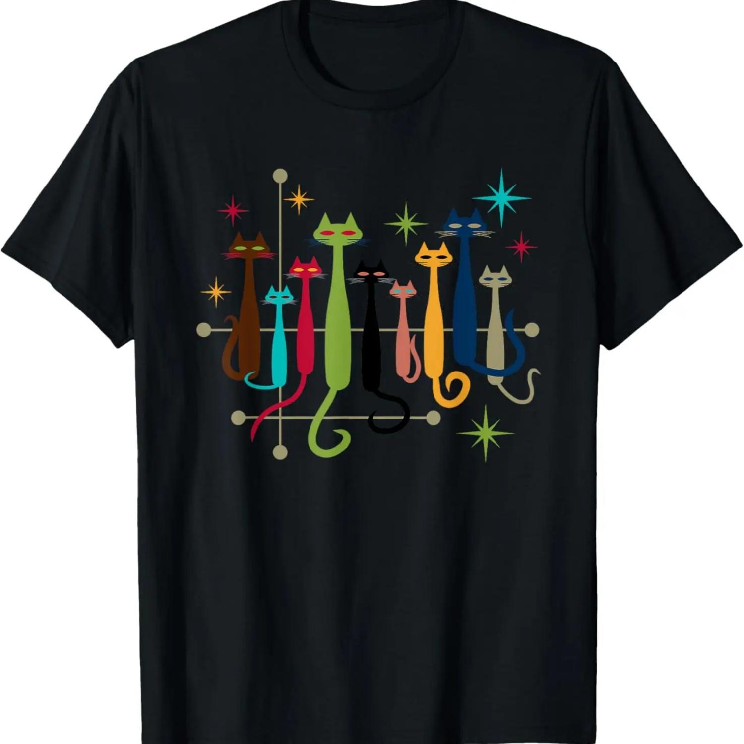 

Vintage Retro Mid-Century Modern Look Cats 50s 60s Style T-Shirt S чёрный