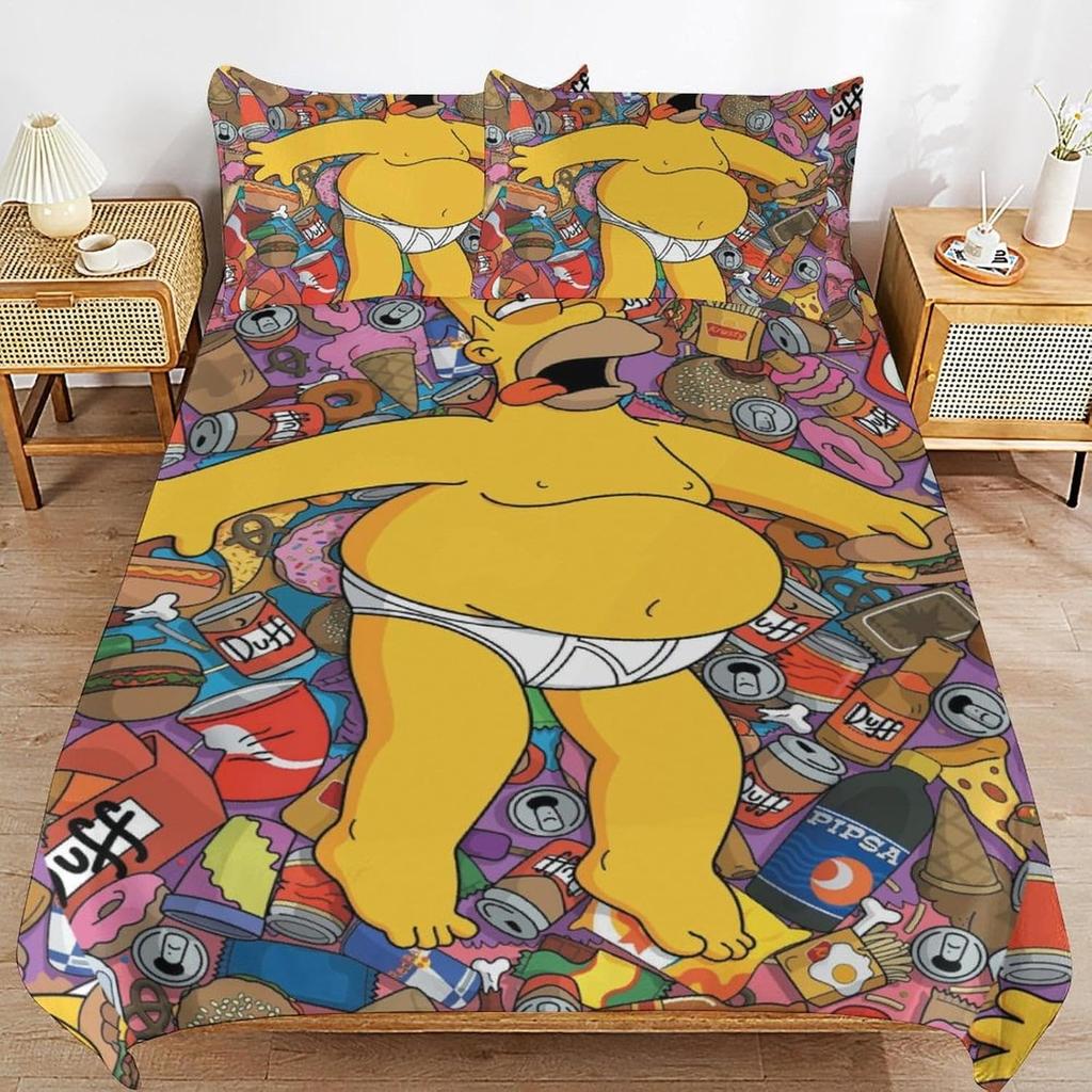 Funny Animated Family Bedding Set For Adult Kids, Boys The S-Simpsons Duvet Cover Set,White Bedding Set With Pillowcases 75*50Cm