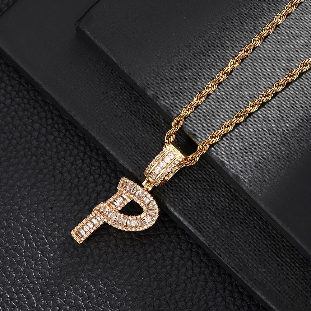 26 English Letters Pendant Necklace Copper Inlaid Zircon Versatile Jewelry Necklace