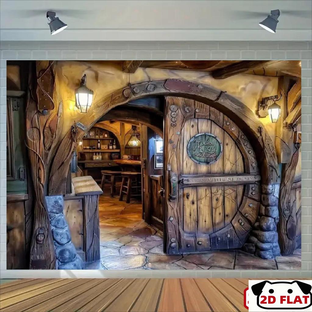 2D plane, 2D plane banner, single banner, medieval tavern wooden door backside
