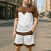 INCERUN Two-pieces Men's Short Sleeve Lace Patchwork T-Shirts Mesh Shorts Outfits Sets